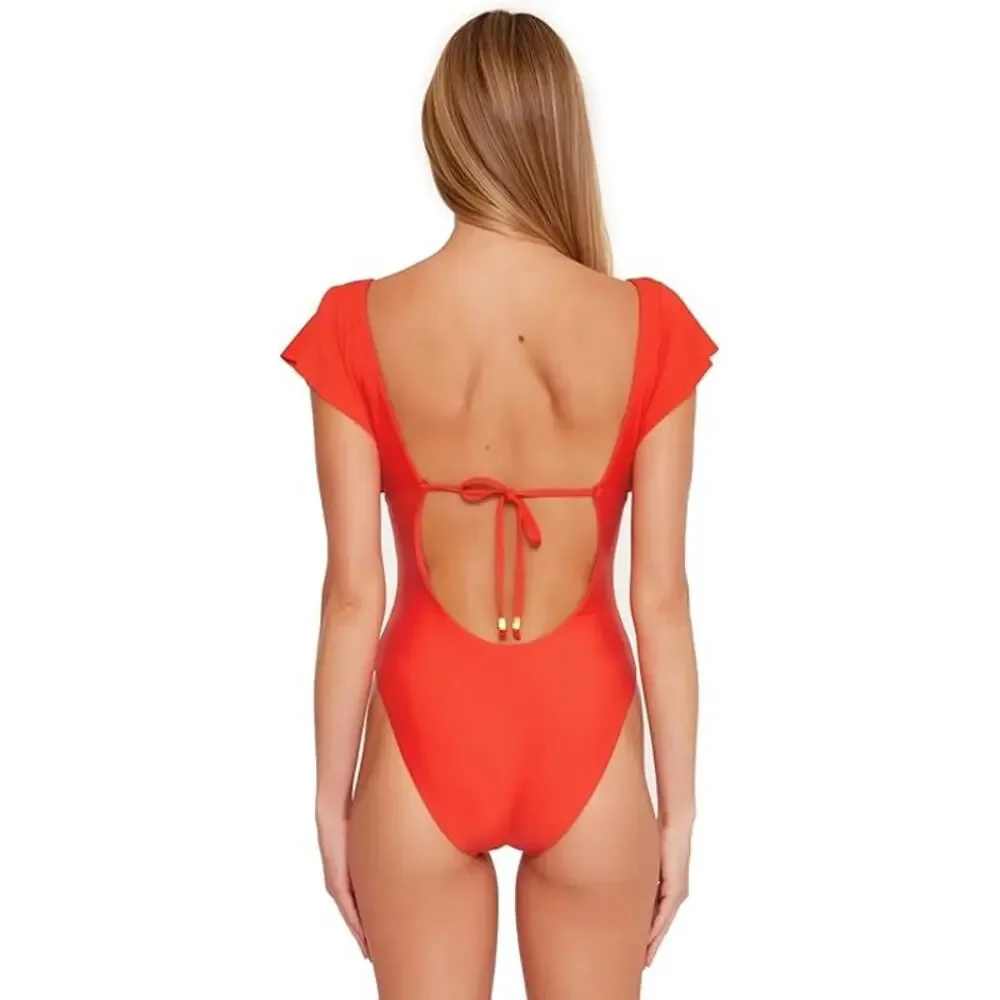 Trina Turk Monaco Flutter Sleeve One Piece Swimsuit